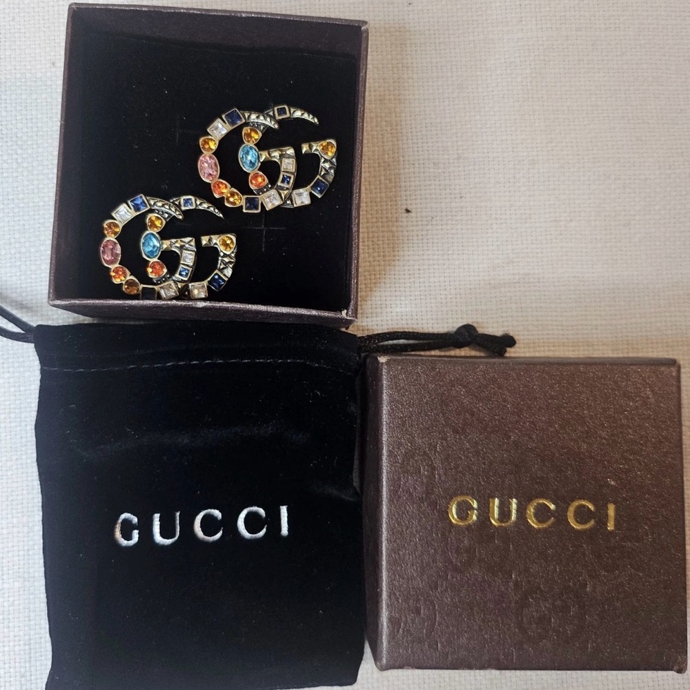 Gucci GG Marmont Multicolor Crystal Double G Earrings